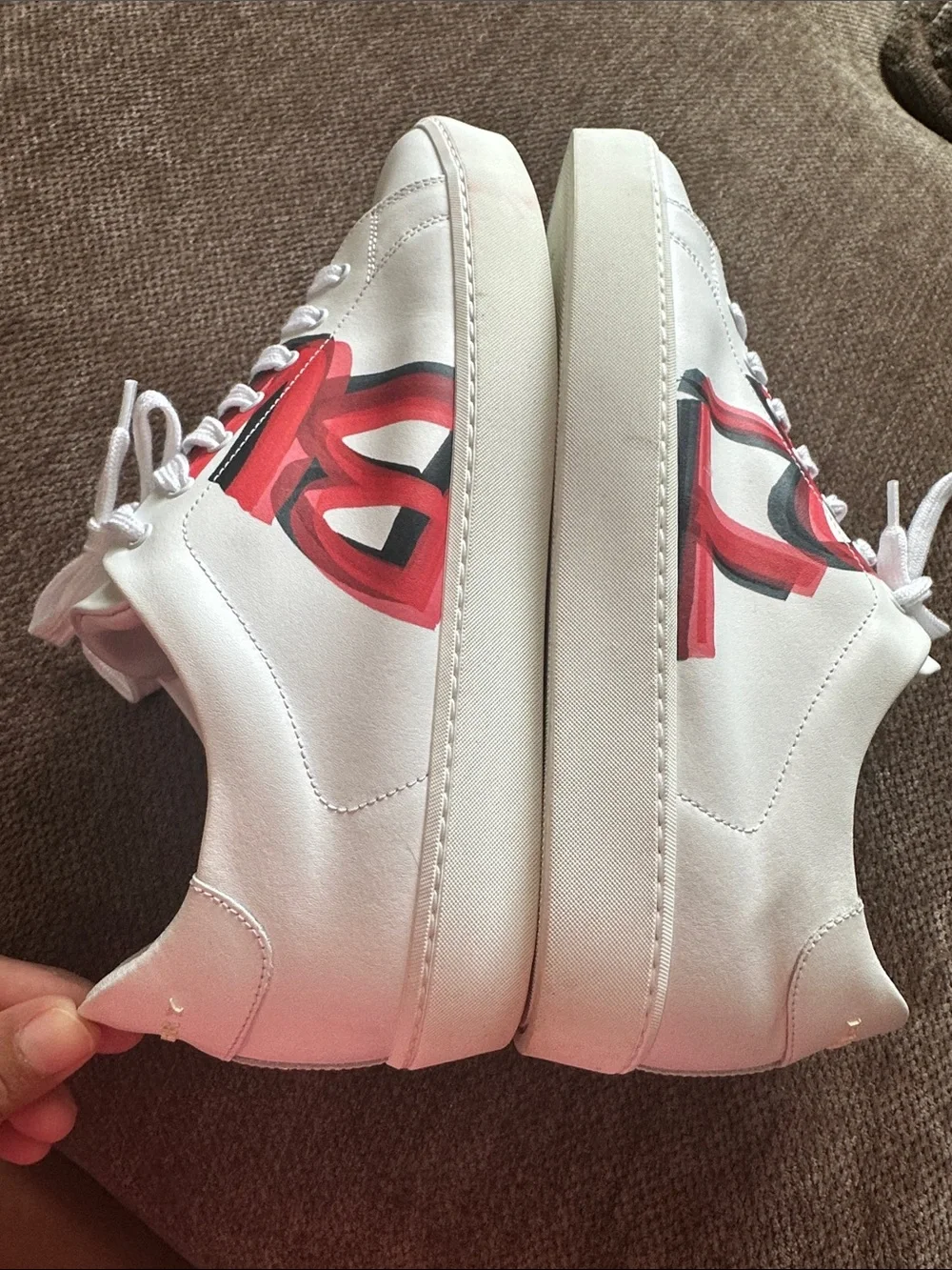 Burberry White Leather Sneakers with Red and Black Graphic